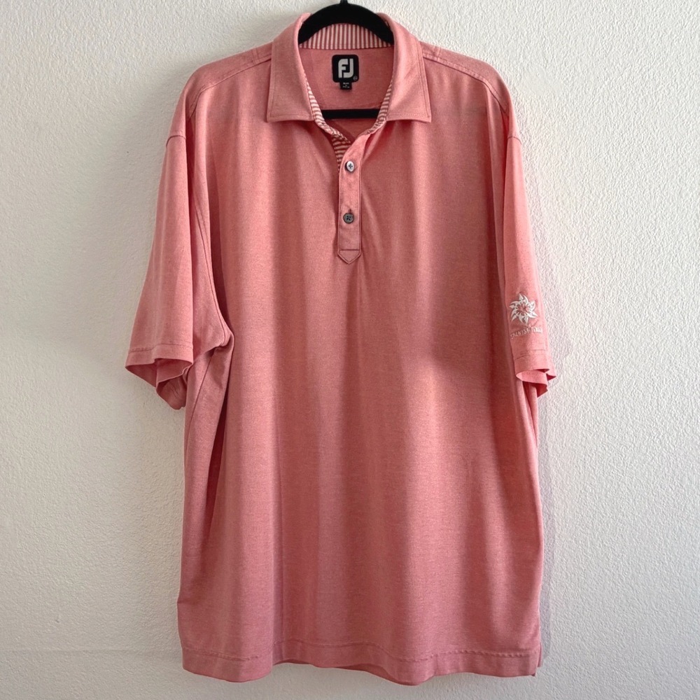 FootJoy Mens 2XL Salmon Pink Spanish Trail CC Golf Polo Shirt Performance FJ‎